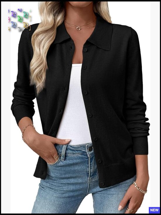 Sweaters - Lightweight Wool Blend Cardigan Classic Lapel Collar Button Down Relaxed Fit